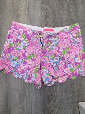 Lilly Pulitzer Pink Multi Floral Scallop-Hem High-Waist Shorts